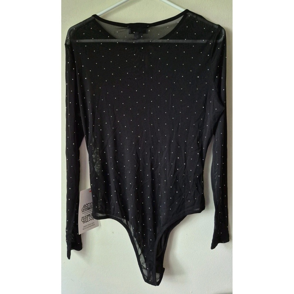 Never Fully Dressed Women's Rhinestone Mesh Bodysuit Black Size 14 NWT - Picture 2 of 8